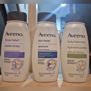 Bundle Of 3 Aveeno Skin Relief, Stress Relief, & Daily Moisturizing Body Wash.